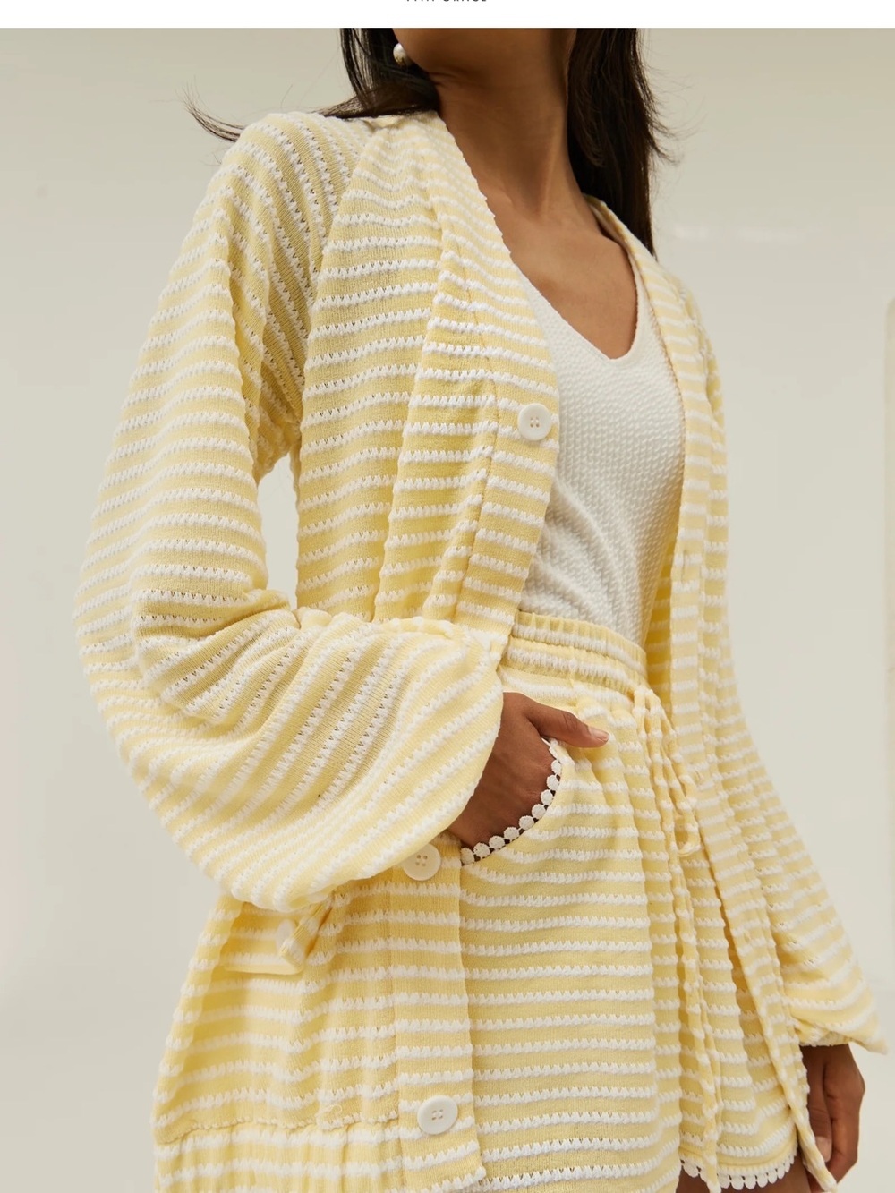Vita Grace Striped Knit Cardigan & Short Set in Lemonade